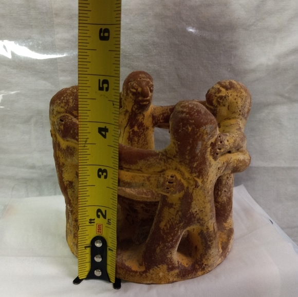 MEXICO Aztec Handmade Clay Pottery Circle Of Friends Candle Holder 4 People - Picture 3 of 5
